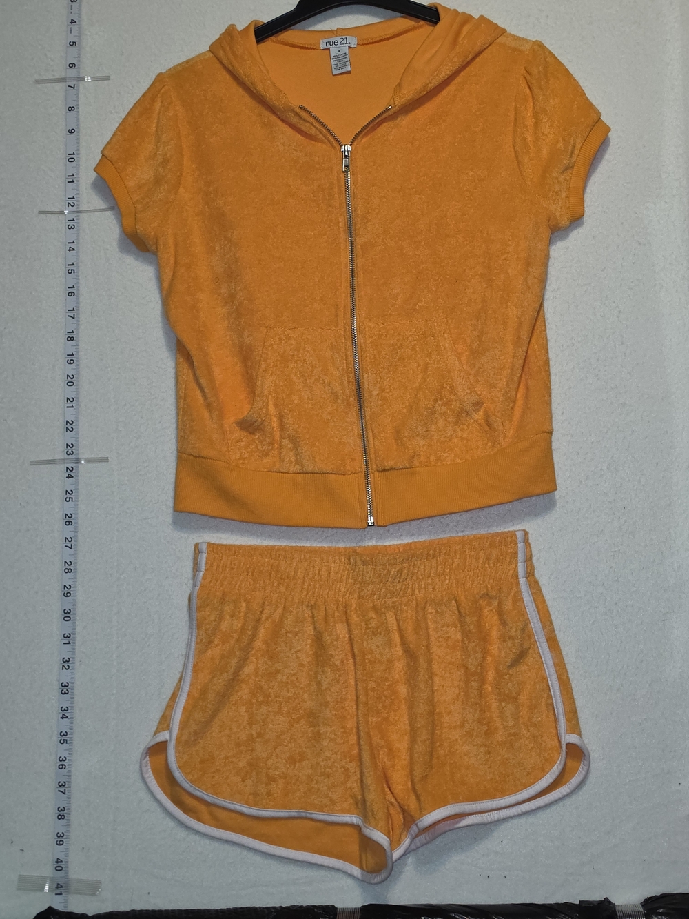 Rue21 3pc Orange Velour Zip Hoodie & Shorts Set